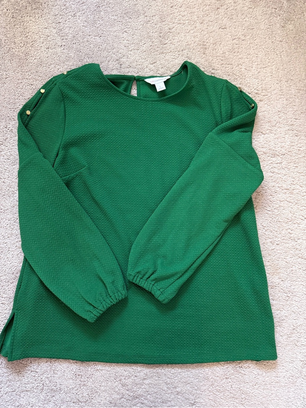 Liz Claiborne Emerald Green Textured Long-Sleeve Blouse